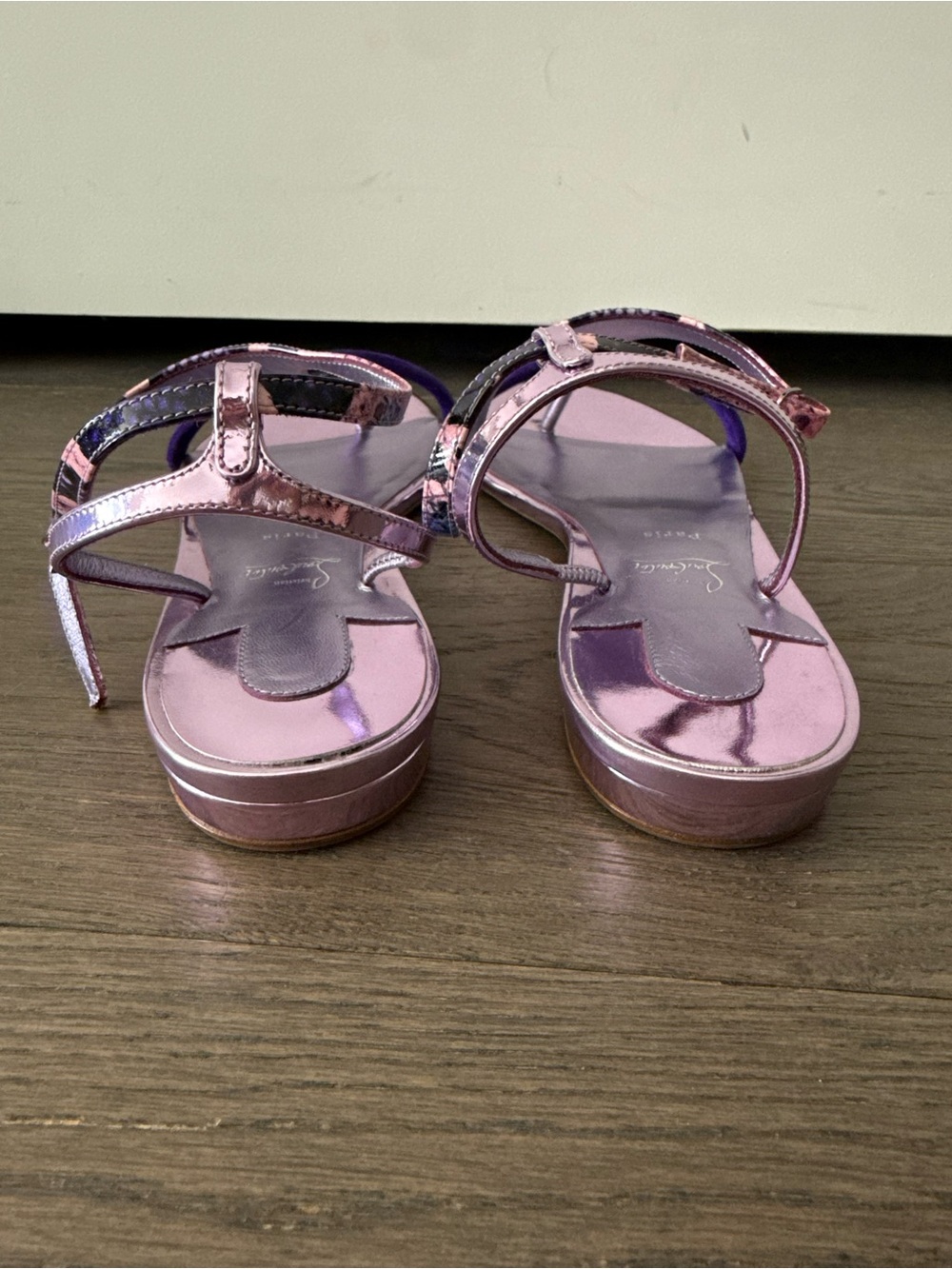 Christian Louboutin Purple Snake Skin Strappy Flat Sandals. Like New - Picture 3 of 10